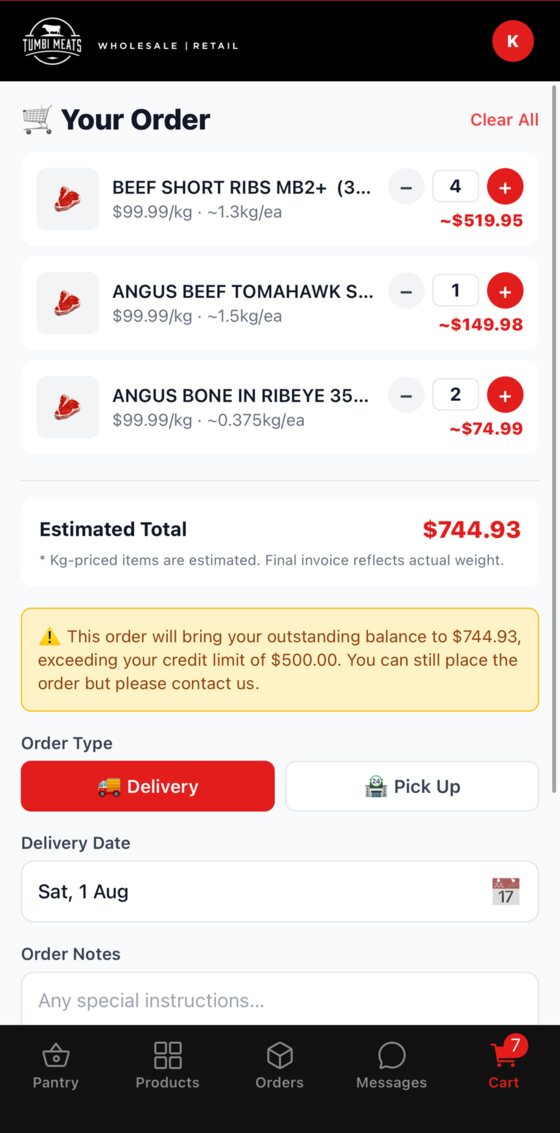 Wholesale app cart screen