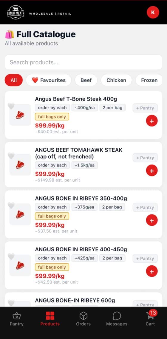 Wholesale app full catalogue screen
