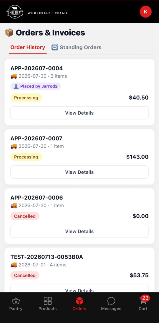 Wholesale app orders and invoices screen