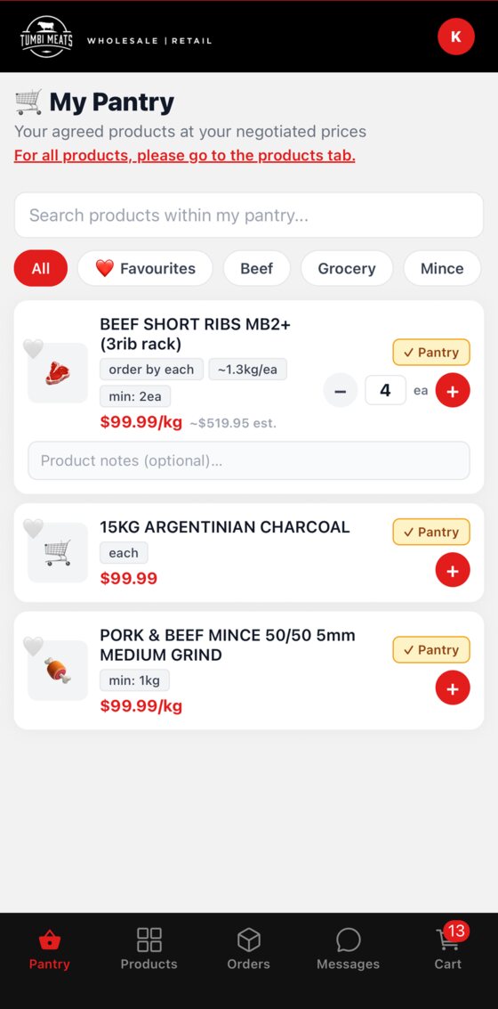 Wholesale app pantry screen